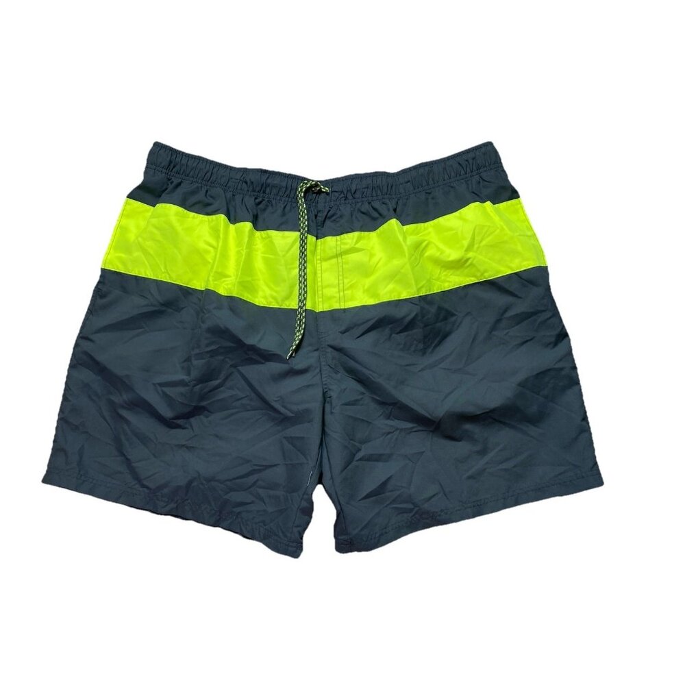 Mens 3XL OP Ocean Pacific Bathing Suit Swim Trunks Black Green 48 50 Mesh Lined